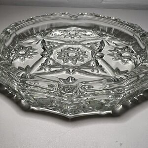 Large 8" Anchor Hocking Early American Prescut Star Of David Glass Ashtray VTG